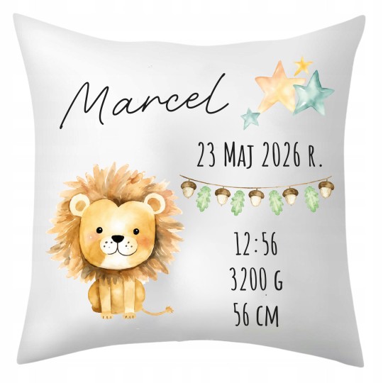 PODUSZKA Z METRYCZKĄ DZIECKA 40×40 CM PAMIĄTKA Z PERSONALIZACJĄ NA PREZENT