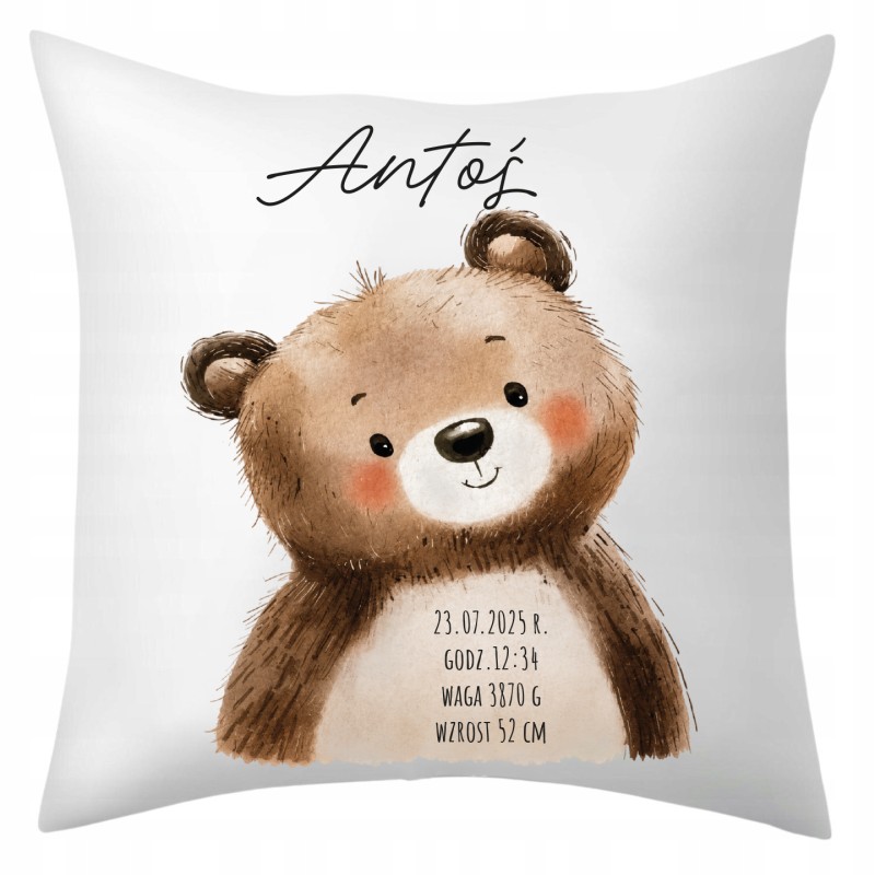 PODUSZKA Z METRYCZKĄ DZIECKA 40×40 CM PAMIĄTKA Z PERSONALIZACJĄ NA PREZENT