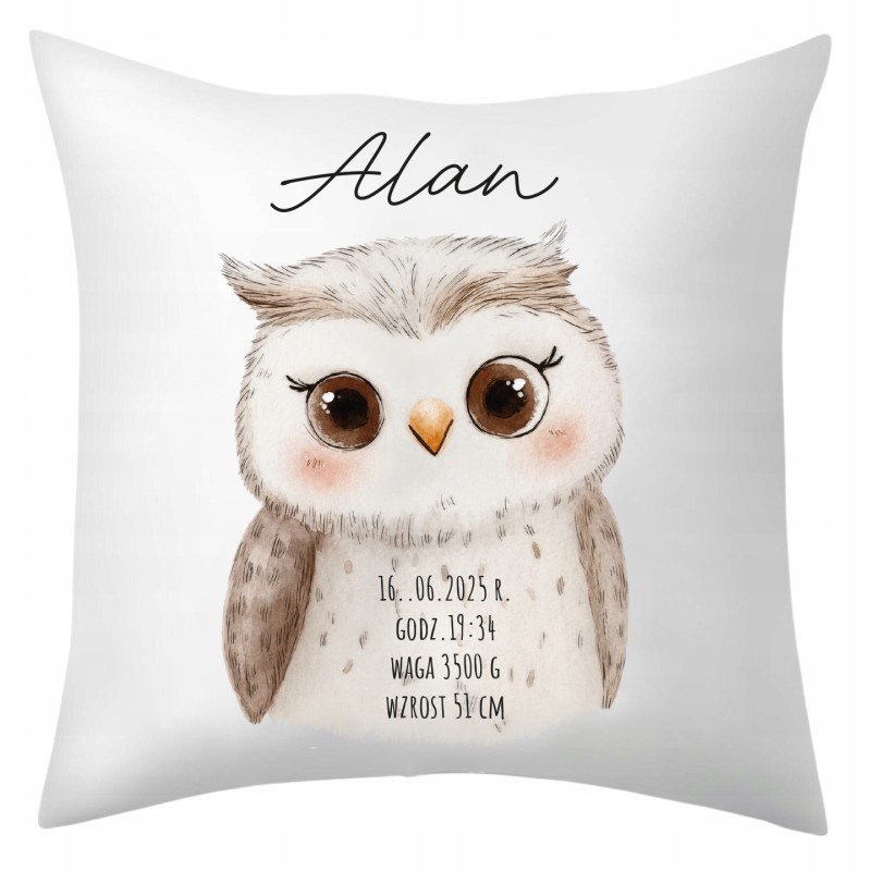 PODUSZKA Z METRYCZKĄ DZIECKA 40×40 CM PAMIĄTKA Z PERSONALIZACJĄ NA PREZENT