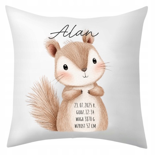 PODUSZKA Z METRYCZKĄ DZIECKA 40×40 CM PAMIĄTKA Z PERSONALIZACJĄ NA PREZENT