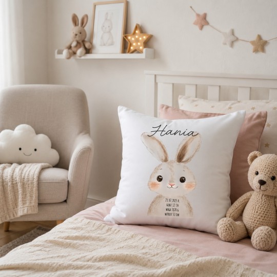 PODUSZKA Z METRYCZKĄ DZIECKA 40×40 CM PAMIĄTKA Z PERSONALIZACJĄ NA PREZENT