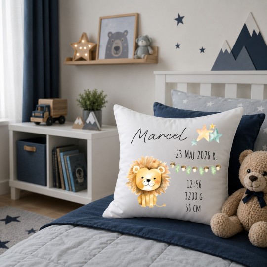 PODUSZKA Z METRYCZKĄ DZIECKA 40×40 CM PAMIĄTKA Z PERSONALIZACJĄ NA PREZENT