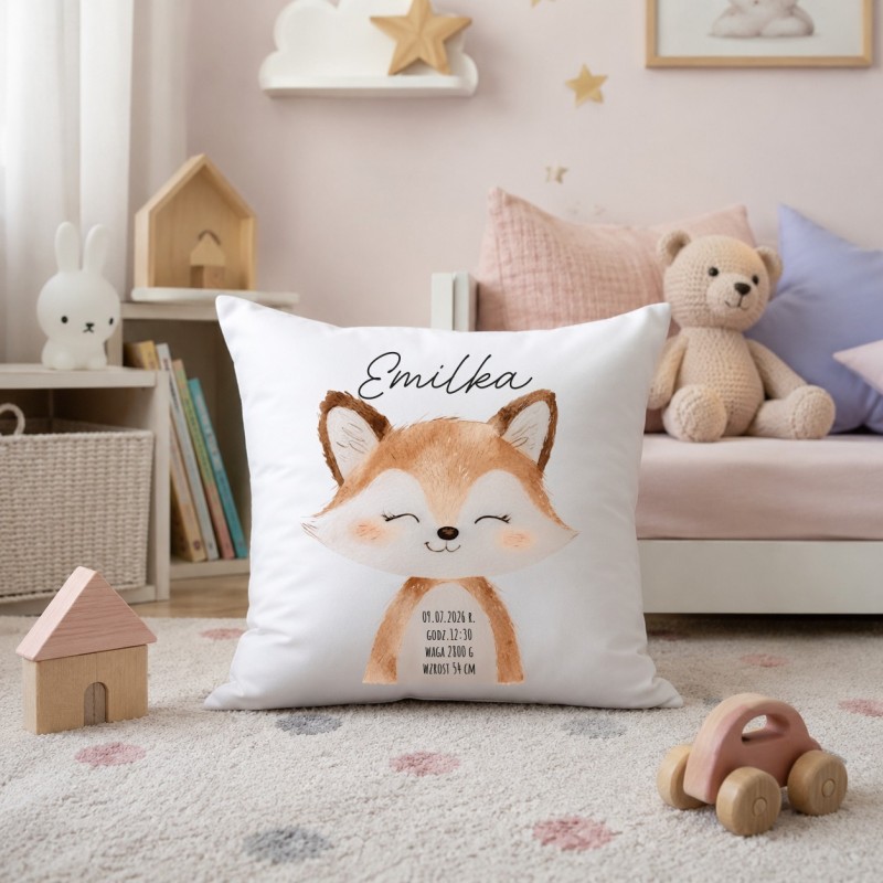 PODUSZKA Z METRYCZKĄ DZIECKA 40×40 CM PAMIĄTKA Z PERSONALIZACJĄ NA PREZENT