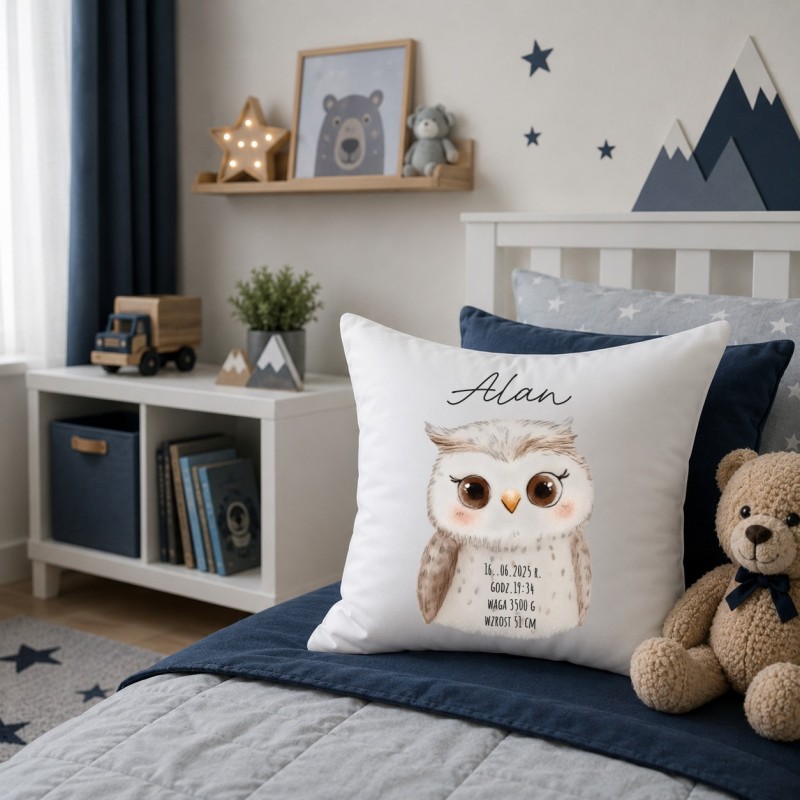 PODUSZKA Z METRYCZKĄ DZIECKA 40×40 CM PAMIĄTKA Z PERSONALIZACJĄ NA PREZENT