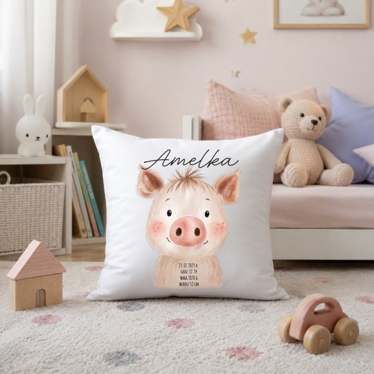 PODUSZKA Z METRYCZKĄ DZIECKA 40×40 CM PAMIĄTKA Z PERSONALIZACJĄ NA PREZENT