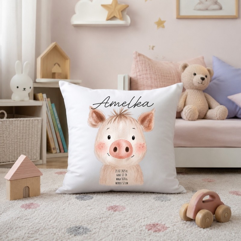 PODUSZKA Z METRYCZKĄ DZIECKA 40×40 CM PAMIĄTKA Z PERSONALIZACJĄ NA PREZENT