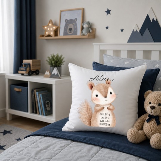 PODUSZKA Z METRYCZKĄ DZIECKA 40×40 CM PAMIĄTKA Z PERSONALIZACJĄ NA PREZENT