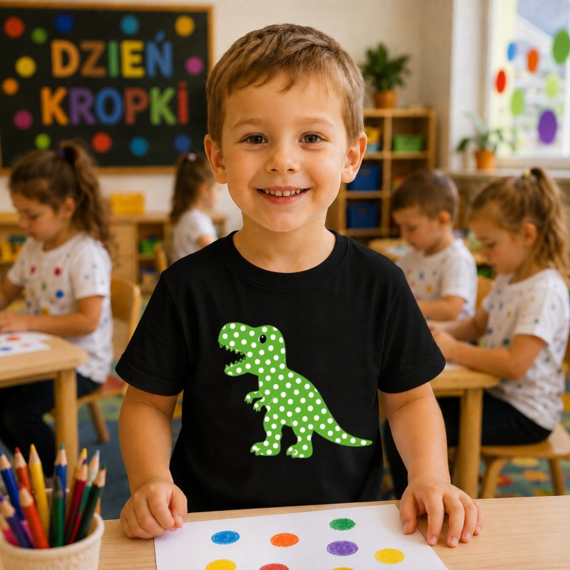 KOSZULKA CZARNA DZIEŃ KROPKI - T-REX