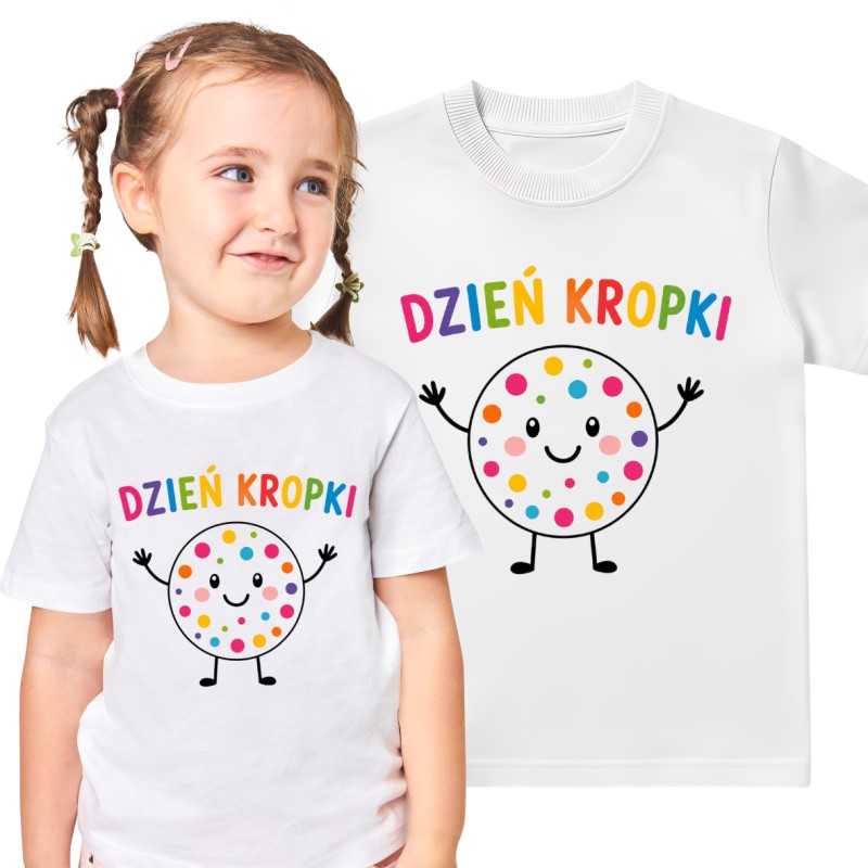 KOSZULKA BIAŁA DZIEŃ KROPKI - ŁAPKI