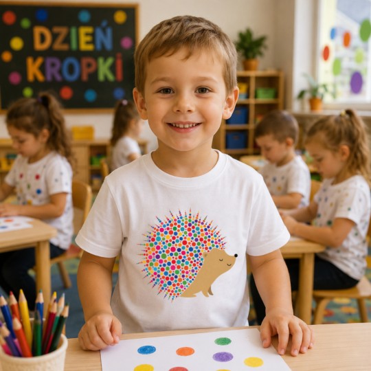 KOSZULKA BIAŁA DZIEŃ KROPKI - JEŻ