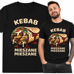 KOSZULKA MĘSKA Z NADRUKIEM KEBAB MIESZANE MIESZANE CZARNA BAWEŁNIANA