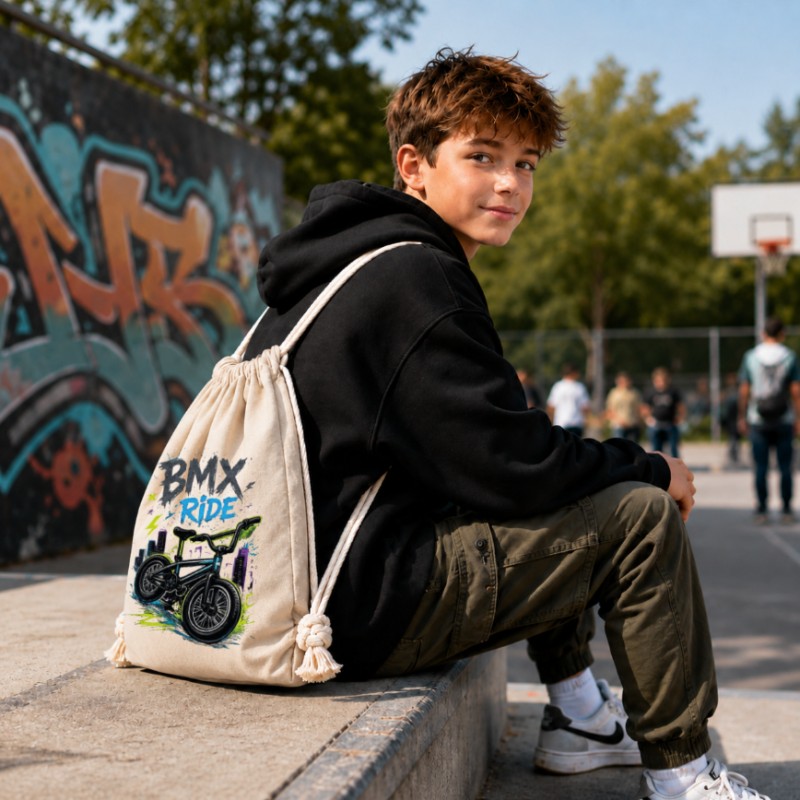 WORKOPLECAK BAWEŁNIANY SZKOLNY SPORTOWY STREETWEAR URBAN STYLE BEŻOWY