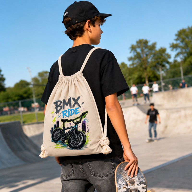 WORKOPLECAK BAWEŁNIANY SZKOLNY SPORTOWY STREETWEAR URBAN STYLE BEŻOWY
