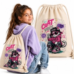 WORKOPLECAK BAWEŁNIANY SZKOLNY SPORTOWY STREETWEAR URBAN STYLE BEŻOWY