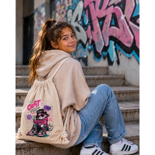 WORKOPLECAK BAWEŁNIANY SZKOLNY SPORTOWY STREETWEAR URBAN STYLE BEŻOWY