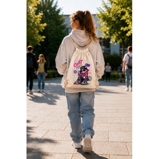 WORKOPLECAK BAWEŁNIANY SZKOLNY SPORTOWY STREETWEAR URBAN STYLE BEŻOWY