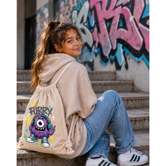 WORKOPLECAK BAWEŁNIANY SZKOLNY SPORTOWY STREETWEAR URBAN STYLE BEŻOWY