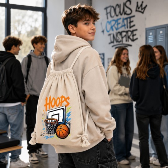 WORKOPLECAK BAWEŁNIANY SZKOLNY SPORTOWY STREETWEAR URBAN STYLE BEŻOWY