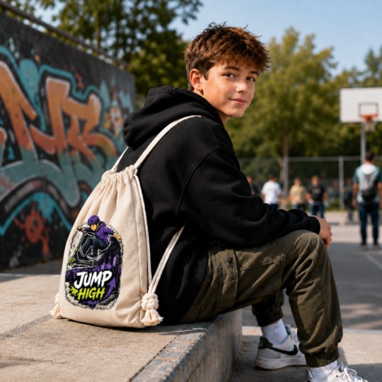 WORKOPLECAK BAWEŁNIANY SZKOLNY SPORTOWY STREETWEAR URBAN STYLE BEŻOWY