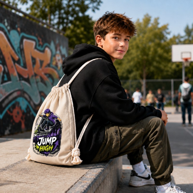 WORKOPLECAK BAWEŁNIANY SZKOLNY SPORTOWY STREETWEAR URBAN STYLE BEŻOWY