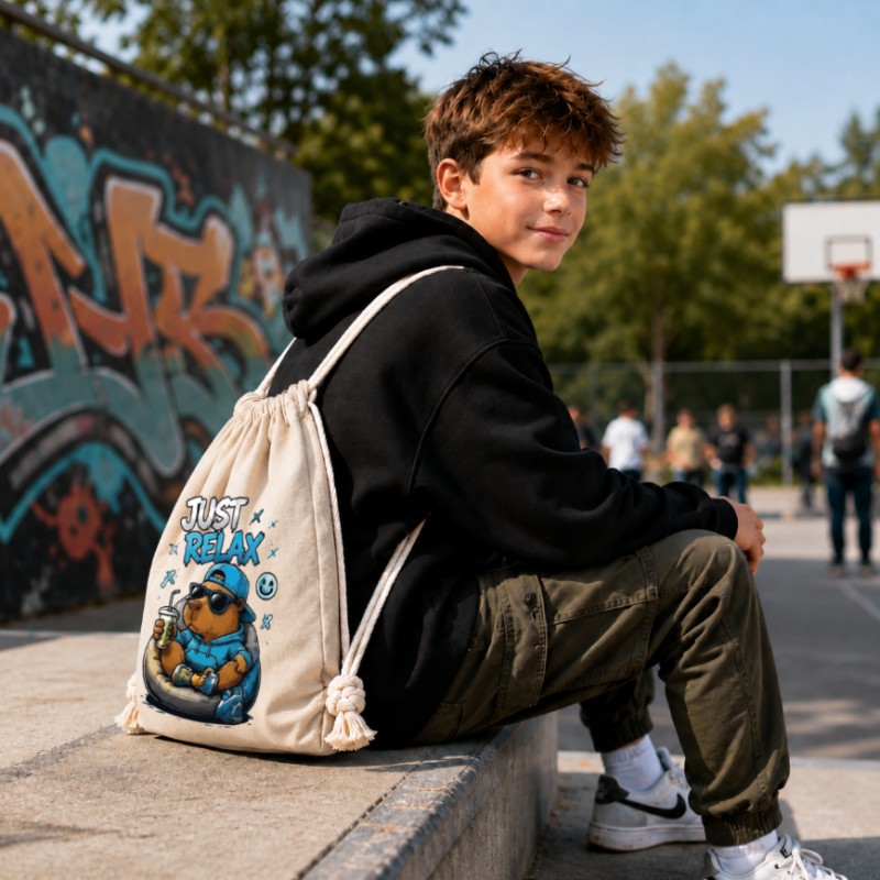 WORKOPLECAK BAWEŁNIANY SZKOLNY SPORTOWY STREETWEAR URBAN STYLE BEŻOWY