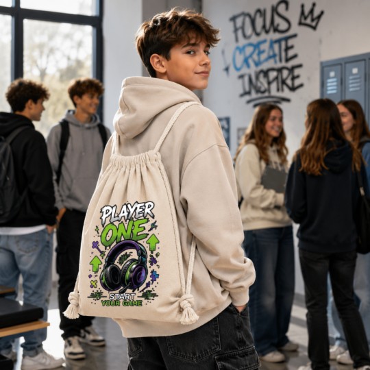 WORKOPLECAK BAWEŁNIANY SZKOLNY SPORTOWY STREETWEAR URBAN STYLE BEŻOWY