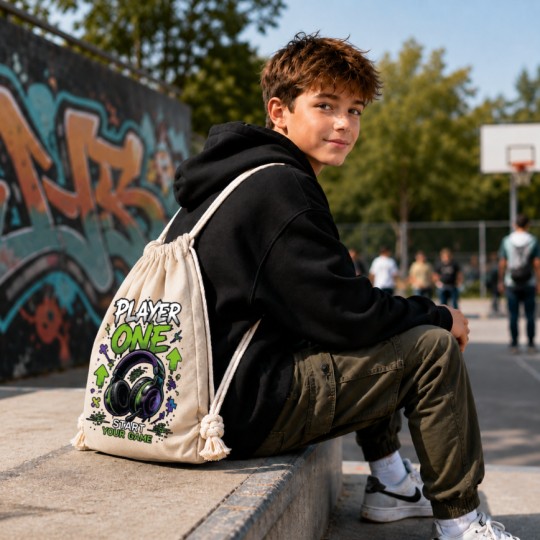 WORKOPLECAK BAWEŁNIANY SZKOLNY SPORTOWY STREETWEAR URBAN STYLE BEŻOWY