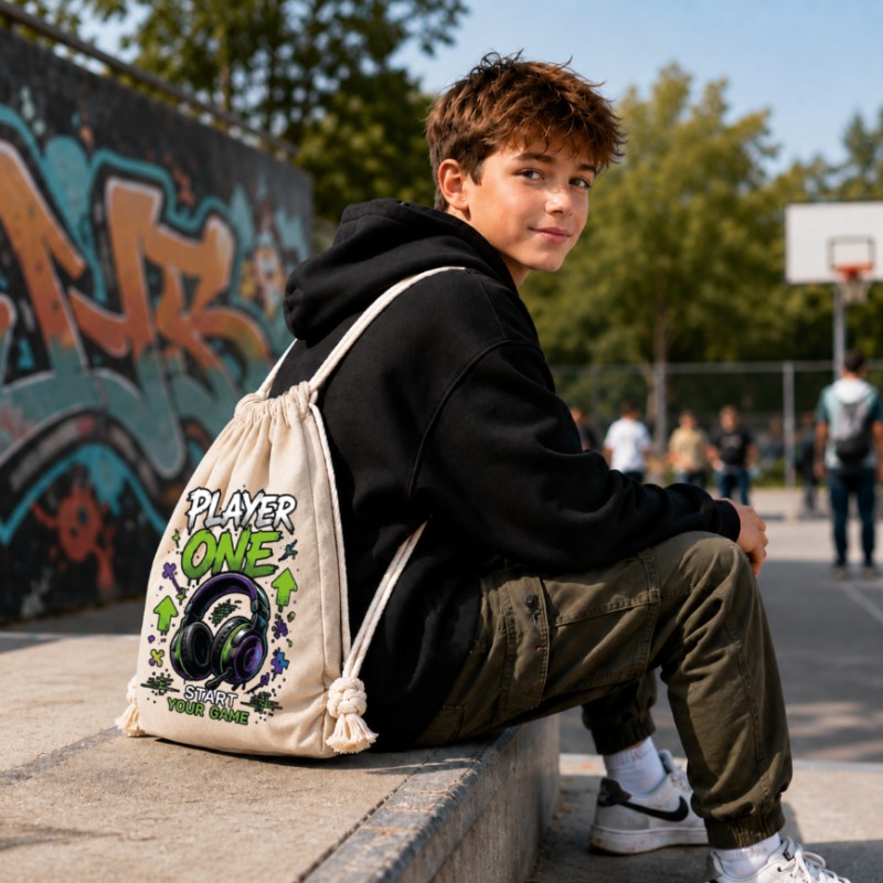 WORKOPLECAK BAWEŁNIANY SZKOLNY SPORTOWY STREETWEAR URBAN STYLE BEŻOWY