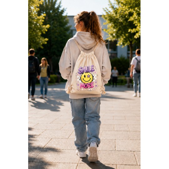 WORKOPLECAK BAWEŁNIANY SZKOLNY SPORTOWY STREETWEAR URBAN STYLE BEŻOWY