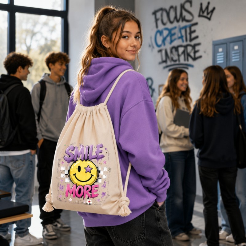 WORKOPLECAK BAWEŁNIANY SZKOLNY SPORTOWY STREETWEAR URBAN STYLE BEŻOWY