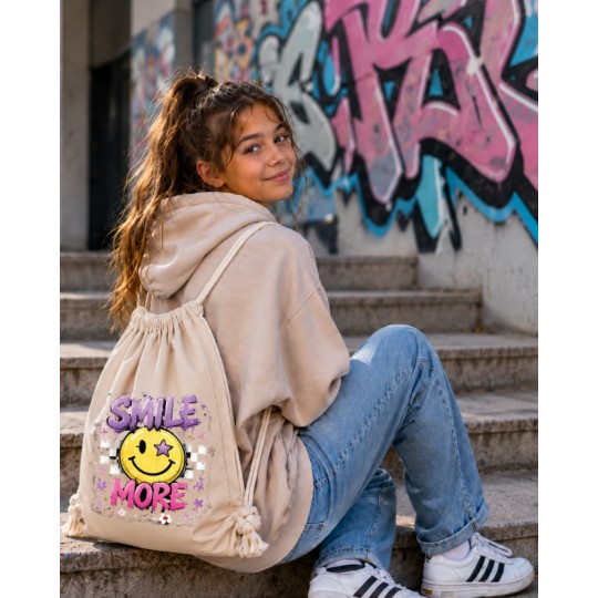 WORKOPLECAK BAWEŁNIANY SZKOLNY SPORTOWY STREETWEAR URBAN STYLE BEŻOWY