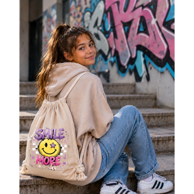 WORKOPLECAK BAWEŁNIANY SZKOLNY SPORTOWY STREETWEAR URBAN STYLE BEŻOWY
