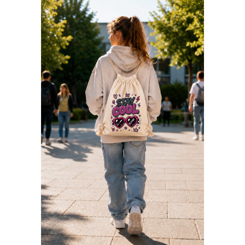 WORKOPLECAK BAWEŁNIANY SZKOLNY SPORTOWY STREETWEAR URBAN STYLE BEŻOWY