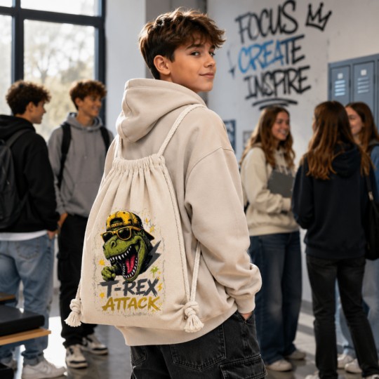 WORKOPLECAK BAWEŁNIANY SZKOLNY SPORTOWY STREETWEAR URBAN STYLE BEŻOWY