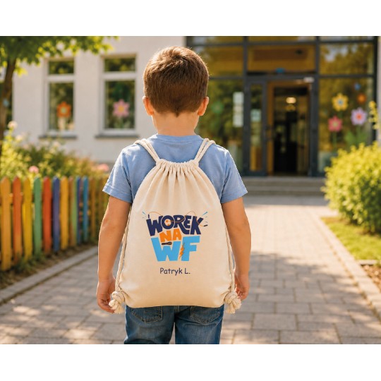 WORKOPLECAK NA WF Z IMIENIEM PERSONALIZOWANY SZKOLNY BAWEŁNIANY DLA DZIECKA