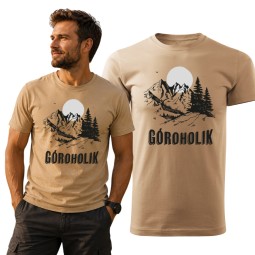 KOSZULKA MĘSKA GÓROHOLIK Z NADRUKIEM GÓR TREKING HIKING BAWEŁNA NA PREZENT