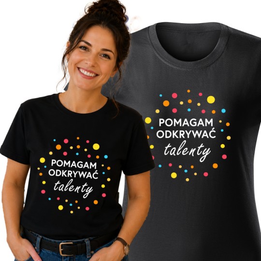 DZIEŃ KROPKI KOSZULKA DAMSKA T-SHIRT CZARNY DLA NAUCZYCIELA DO PRZEDSZKOLA