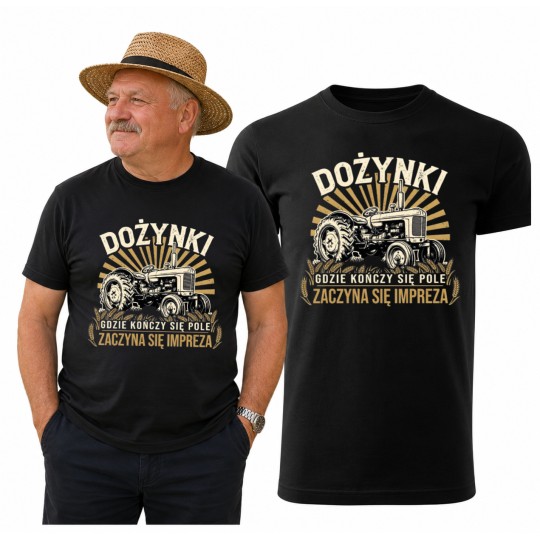 KOSZULKA DOŻYNKOWA MĘSKA Z NADRUKIEM DLA SOŁTYSA ROLNIKA NA DOŻYNKI
