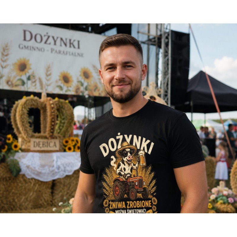 KOSZULKA DOŻYNKOWA MĘSKA Z NADRUKIEM DLA SOŁTYSA ROLNIKA NA DOŻYNKI