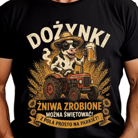 KOSZULKA DOŻYNKOWA MĘSKA Z NADRUKIEM DLA SOŁTYSA ROLNIKA NA DOŻYNKI