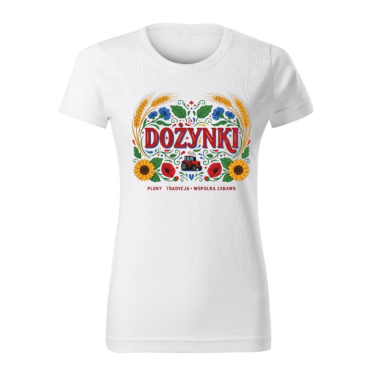 KOSZULKA DAMSKA NA DOŻYNKI Z NADRUKIEM IDEALNA NA ŚWIĘTO PLONÓW BAWEŁNIANA