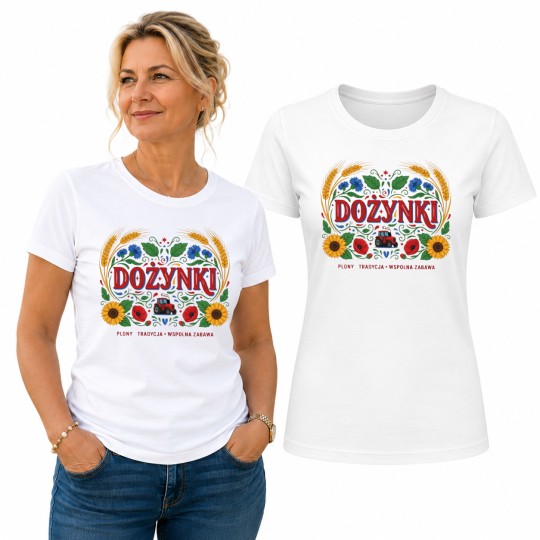 KOSZULKA DAMSKA NA DOŻYNKI Z NADRUKIEM IDEALNA NA ŚWIĘTO PLONÓW BAWEŁNIANA