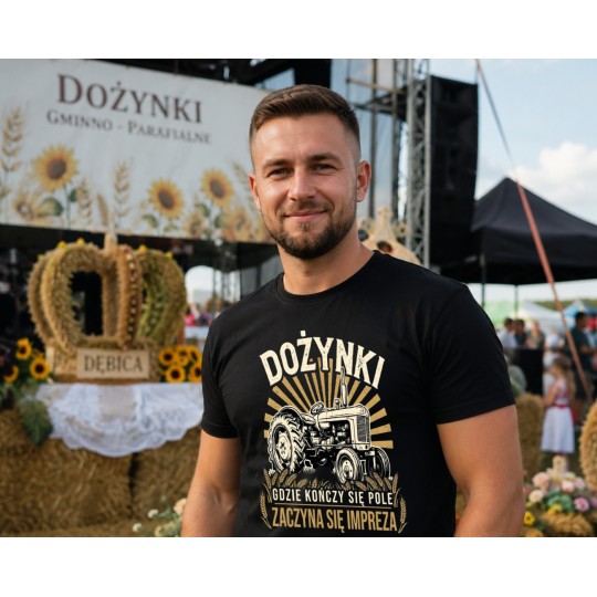 KOSZULKA DOŻYNKOWA MĘSKA Z NADRUKIEM DLA SOŁTYSA ROLNIKA NA DOŻYNKI