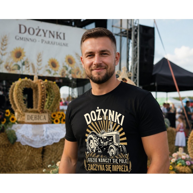KOSZULKA DOŻYNKOWA MĘSKA Z NADRUKIEM DLA SOŁTYSA ROLNIKA NA DOŻYNKI