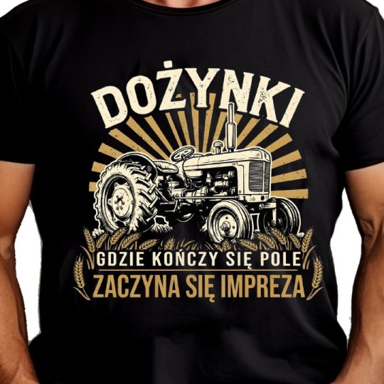 KOSZULKA DOŻYNKOWA MĘSKA Z NADRUKIEM DLA SOŁTYSA ROLNIKA NA DOŻYNKI