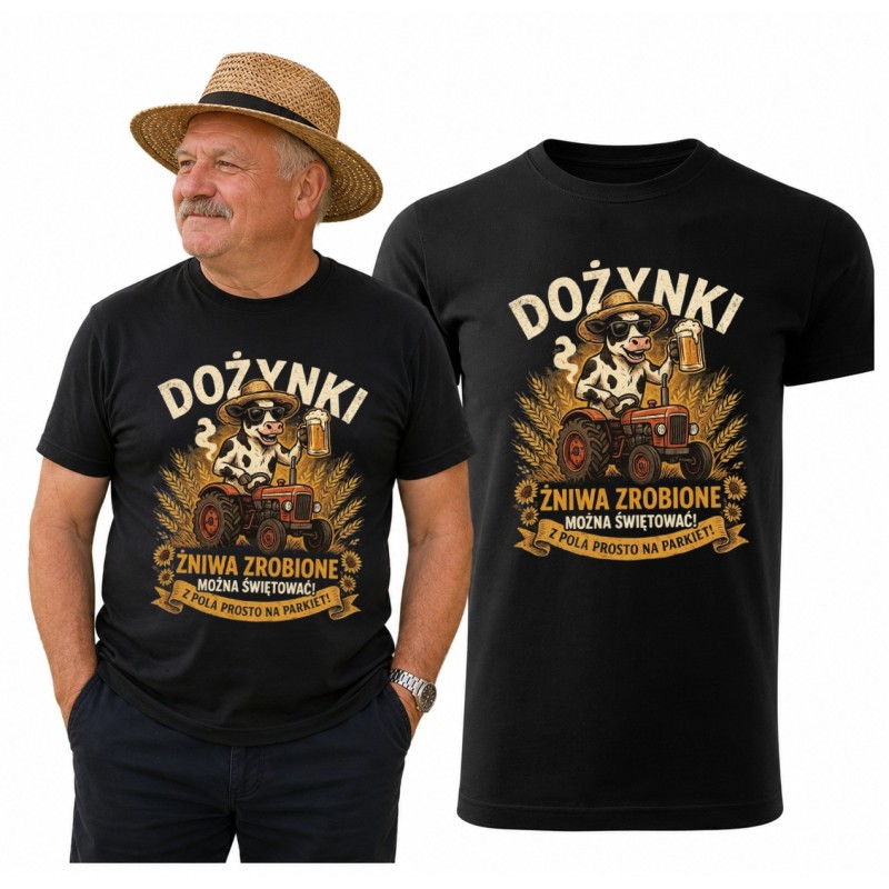 KOSZULKA DOŻYNKOWA MĘSKA Z NADRUKIEM DLA SOŁTYSA ROLNIKA NA DOŻYNKI