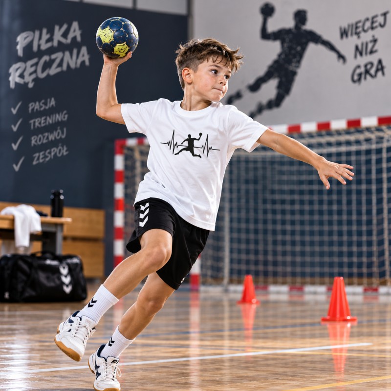 KOSZULKA DZIECIĘCA PIŁKA RĘCZNA HANDBALL BIAŁA BAWEŁNIANA