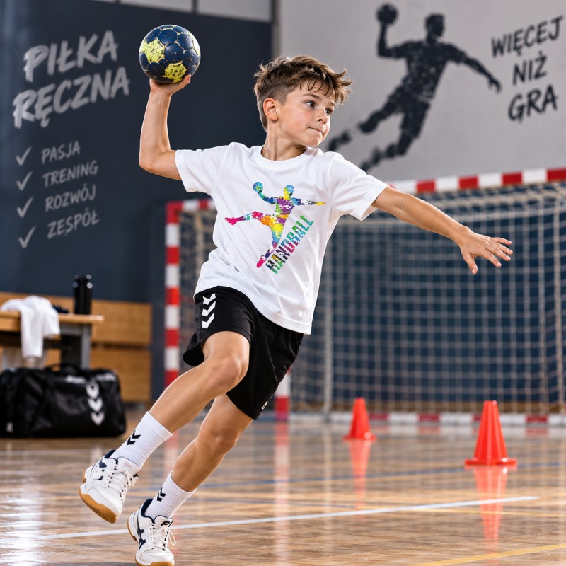 KOSZULKA DZIECIĘCA PIŁKA RĘCZNA HANDBALL BIAŁA BAWEŁNIANA