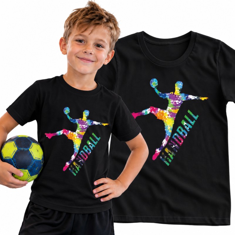 KOSZULKA DZIECIĘCA PIŁKA RĘCZNA HANDBALL CZARNA BAWEŁNIANA