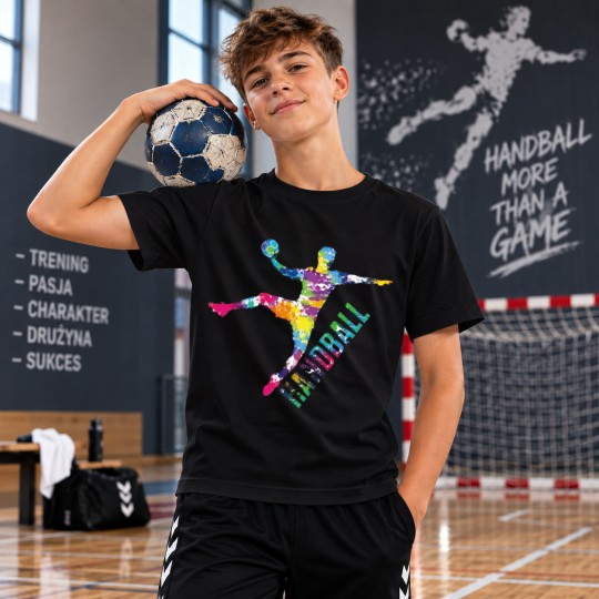 KOSZULKA MĘSKA PIŁKA RĘCZNA HANDBALL CZARNA BAWEŁNIANA